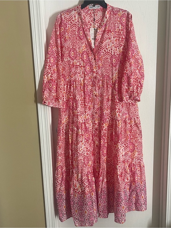 Zara Dresses & Skirts - Zara Womens Pink Orange Ikat Print Tiered maxi Dress 9878/094/046 Large NWT